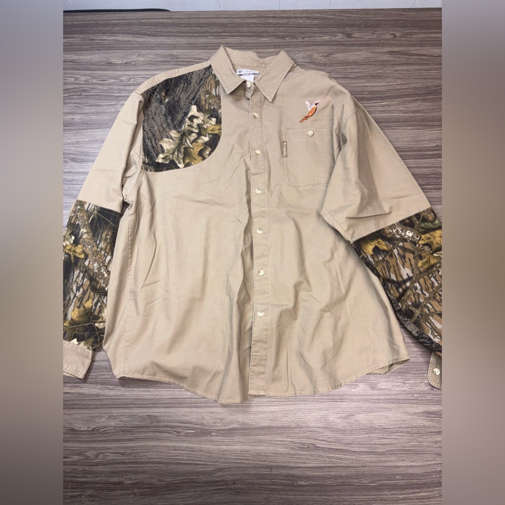Columbia Shooting Shirt Khaki Hunting Camo Button Up Long Sleeve Men's XL